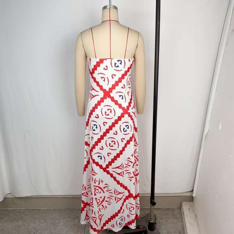Elegant Strapless Patterned Maxi Dress image 1