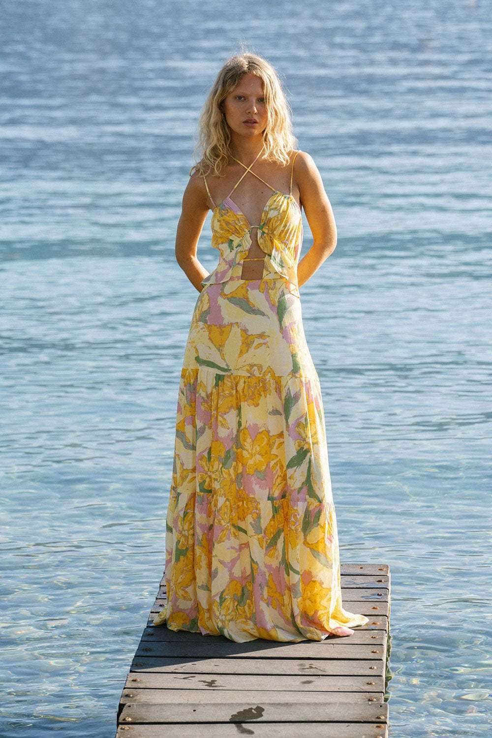 Floral Maxi Dress - L, Multi Yellow image