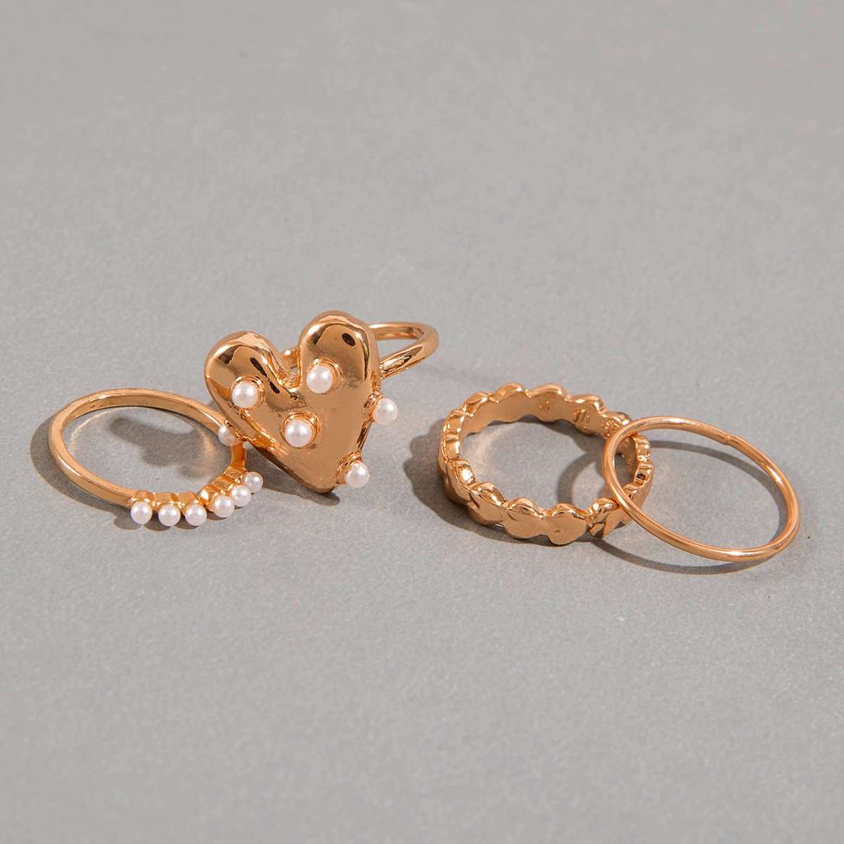 Heart & Pearl Statement Ring Set image 2