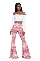Ethnic Boho Pattern Bell Bottom Flared Pants image 1