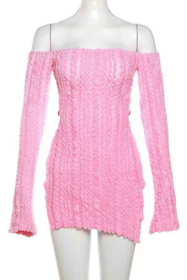 Sexy Off Shoulder LongSleeve Backless Fluffy Mini Dress image 3