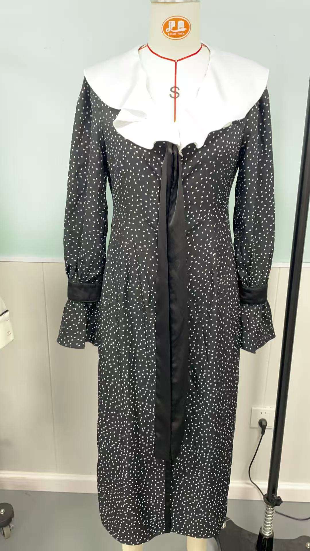 Black Polka Dot Dress with Ruffled Collar image 3