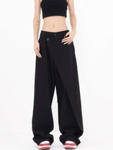 High waist loose pants with patchwork buttons - S, Black image