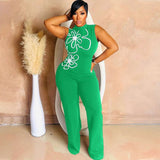 Sleeveless Floral Embroidered Jumpsuit - M, Green image