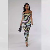 Retro Swirl Print Jumpsuit - S, Multi Black image