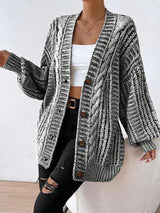 Oversized Cable Knit  Cardigan Jacket - L, Grey image