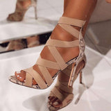 Criss Cross Patchwork High Heels Sandals