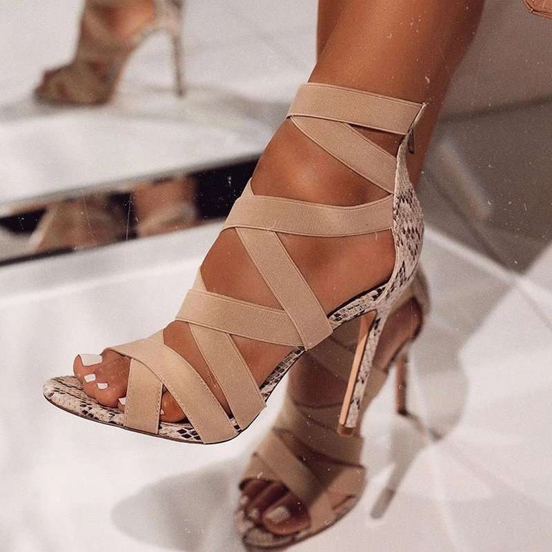Criss Cross Patchwork High Heels Sandals