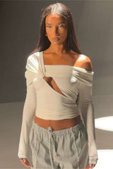 Cold-shoulder Cut-out Detail Top - L, Beige image