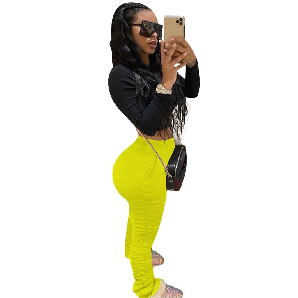 Solid Patchwork Pencil Pants - L, Yellow image