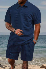 Textured Polo and Shorts Set image 0