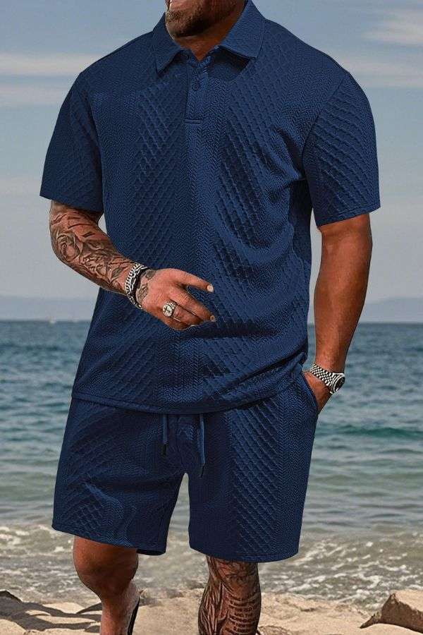 Textured Polo and Shorts Set image 0