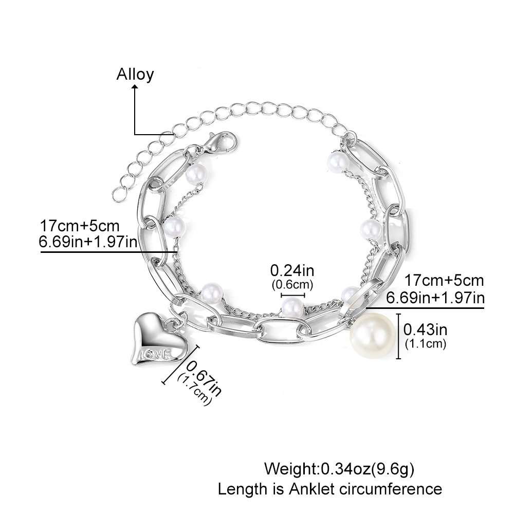Love Heart Pendant Bracelet Set - Free Size, Silver image