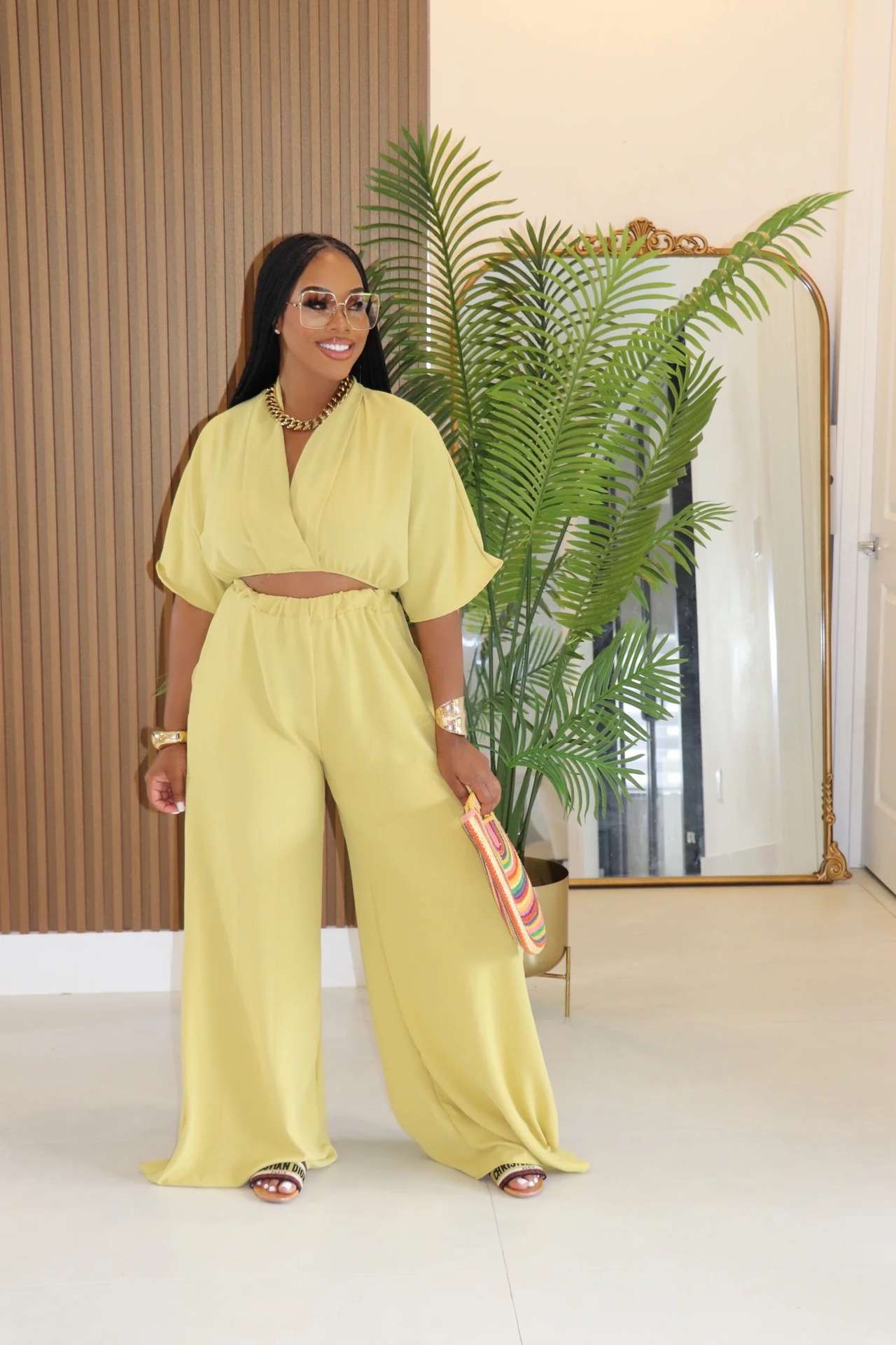 Wide-Leg Two-Piece Set - S, Yellow image
