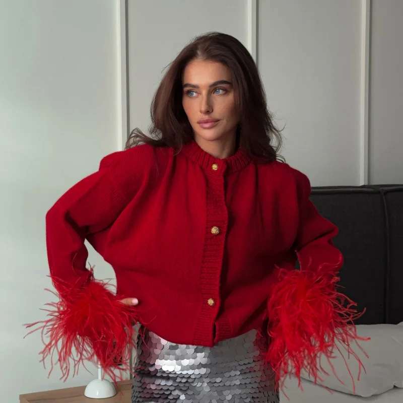 Casual Feather Knitted Cardigan image 1