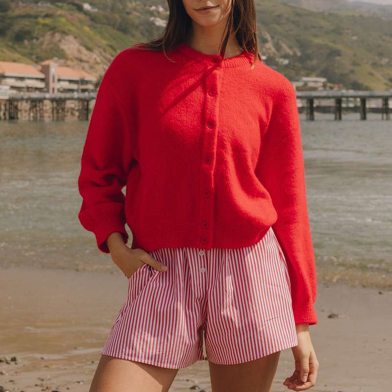 Button Down Long Sleeve Cardigan - L, Red image