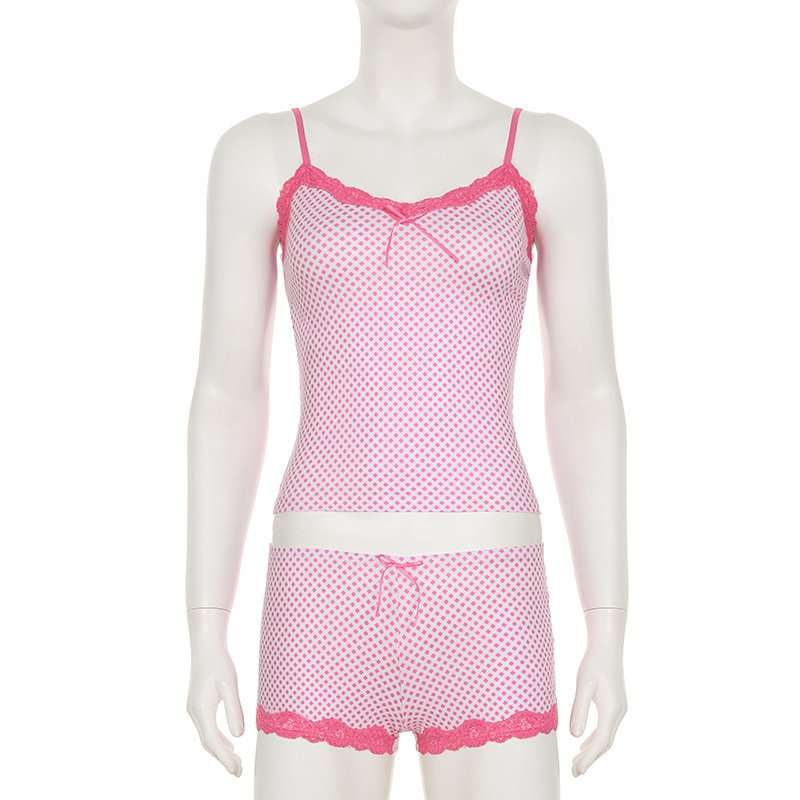 Pink Polka Dot Lace-Trim top & Shorts Set image 2