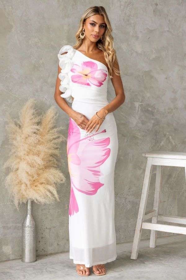 Chic One-Shoulder Floral Maxi Dress image 0