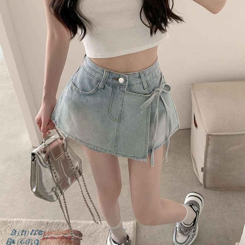 Trendy Shorts with Wrap-Style Detail - S, Blue image