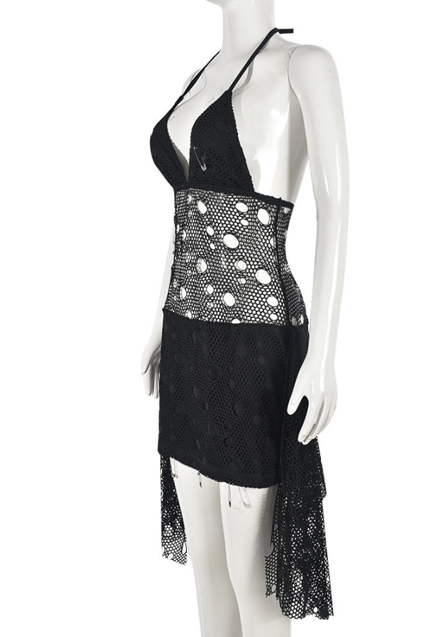 Midnight Seduction Mesh Halter Dress image 4