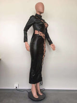 Fall Winter Style Lace-Up Pu Leather Dress image 4