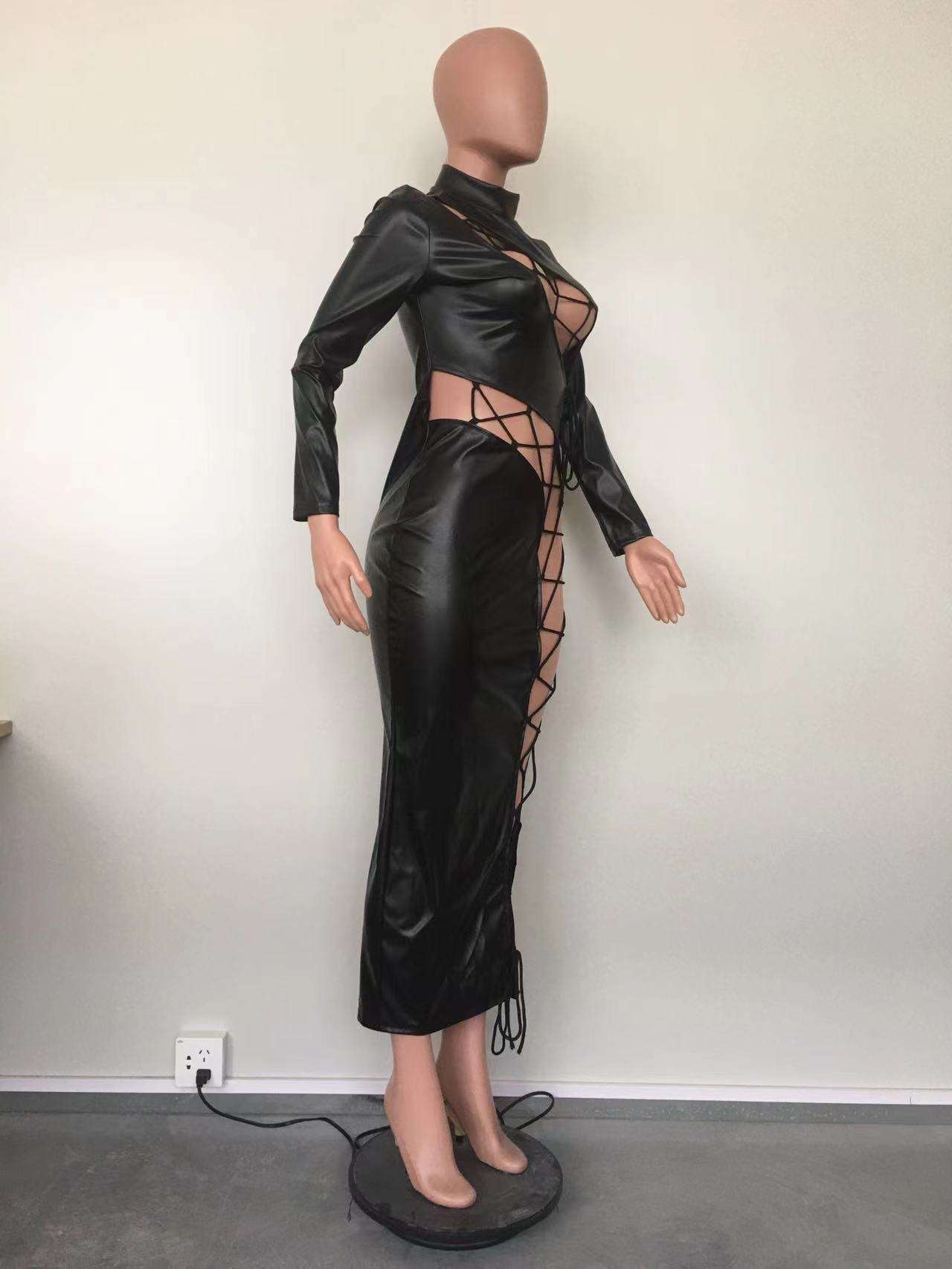 Fall Winter Style Lace-Up Pu Leather Dress image 4