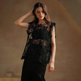 Butterfly Lace Crochet Top - Free Size, Black image