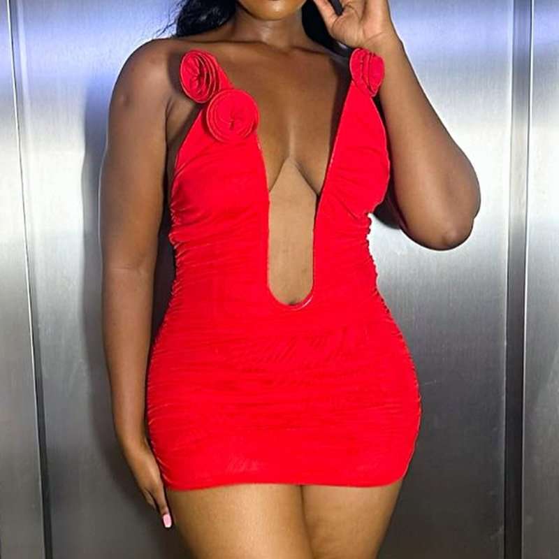 Deep V-Neck Bodycon Mini Dress image 1