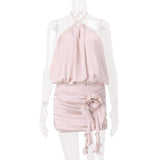 Halter Mini Dress with Bubble & floral Detail image 4