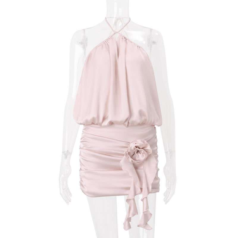 Halter Mini Dress with Bubble & floral Detail image 4