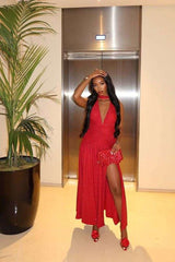 Glamorous Red Slit Dress - M, Red image