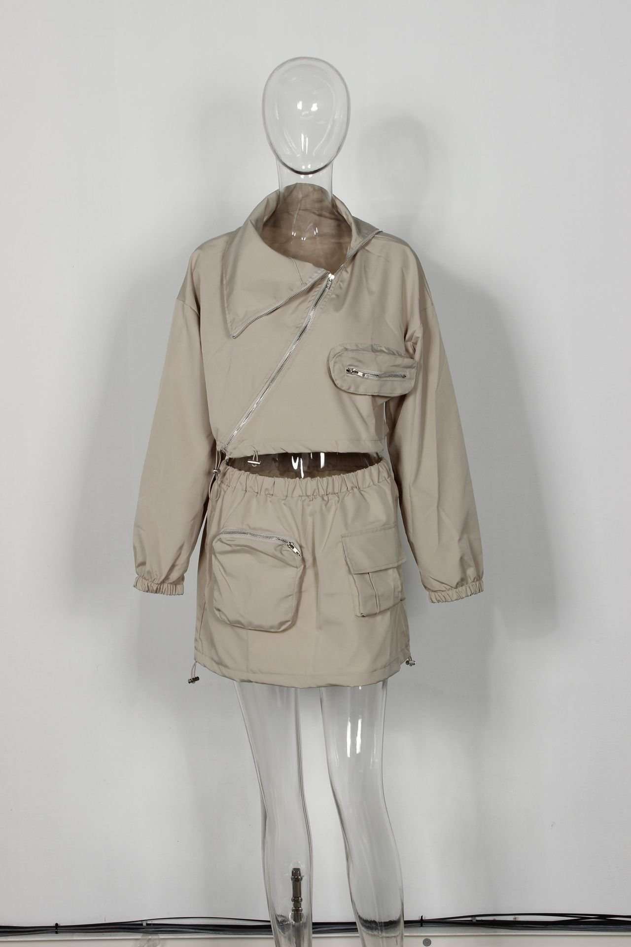 Windbreaker-Style Skirt Set - M, Beige image