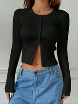 Ribbed Button-Up Crop Top image 0
