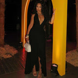 Elegant Deep-V Maxi Dress - M, Black image