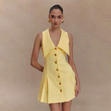 Sleeveless Dress with Button Details - L, Yellow image