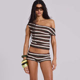 Striped Off-Shoulder  Top and Shorts Set image 5