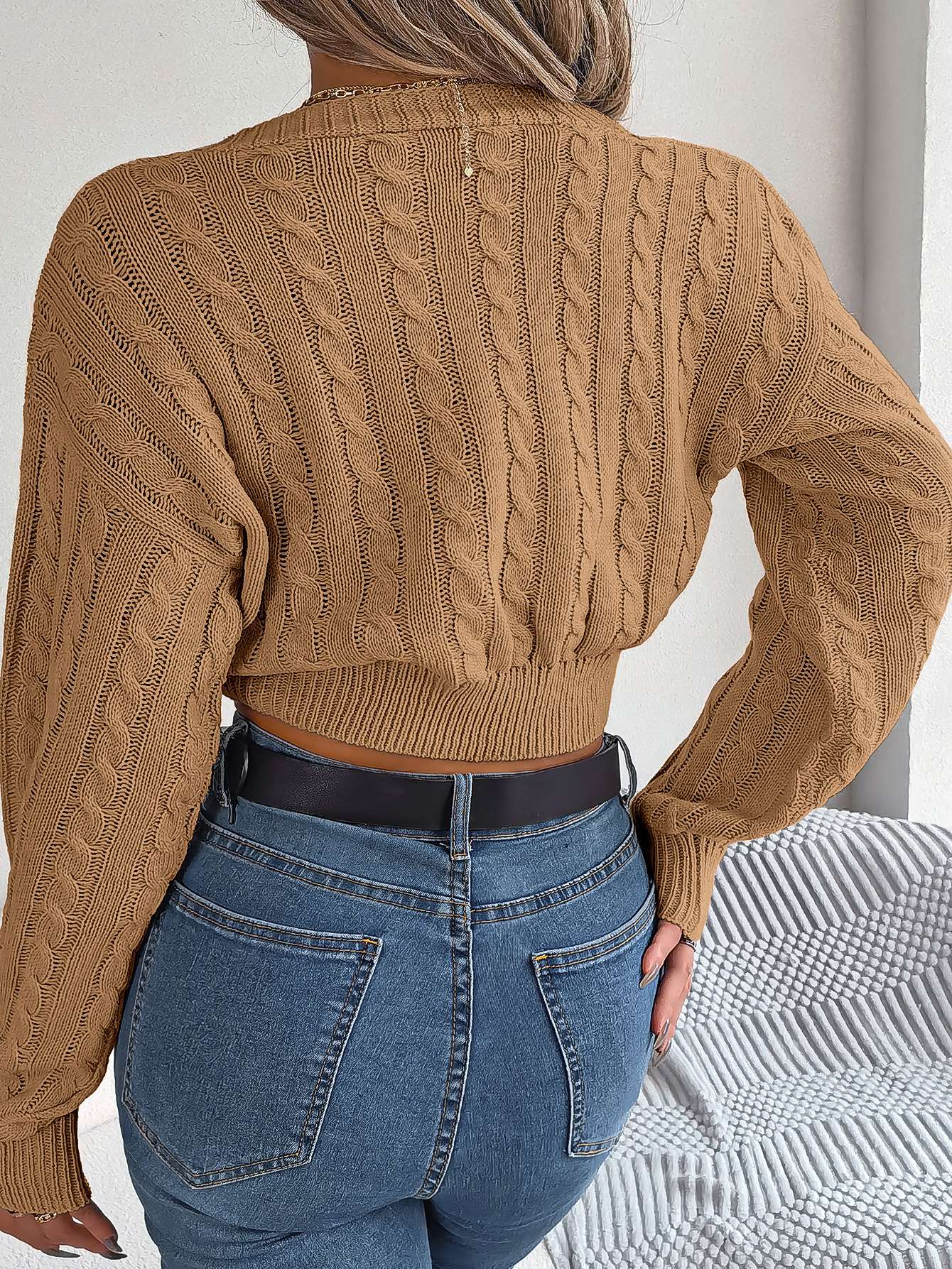 V-Neck Crop Sweater Knitwear Pullover Sweatshirt image 5