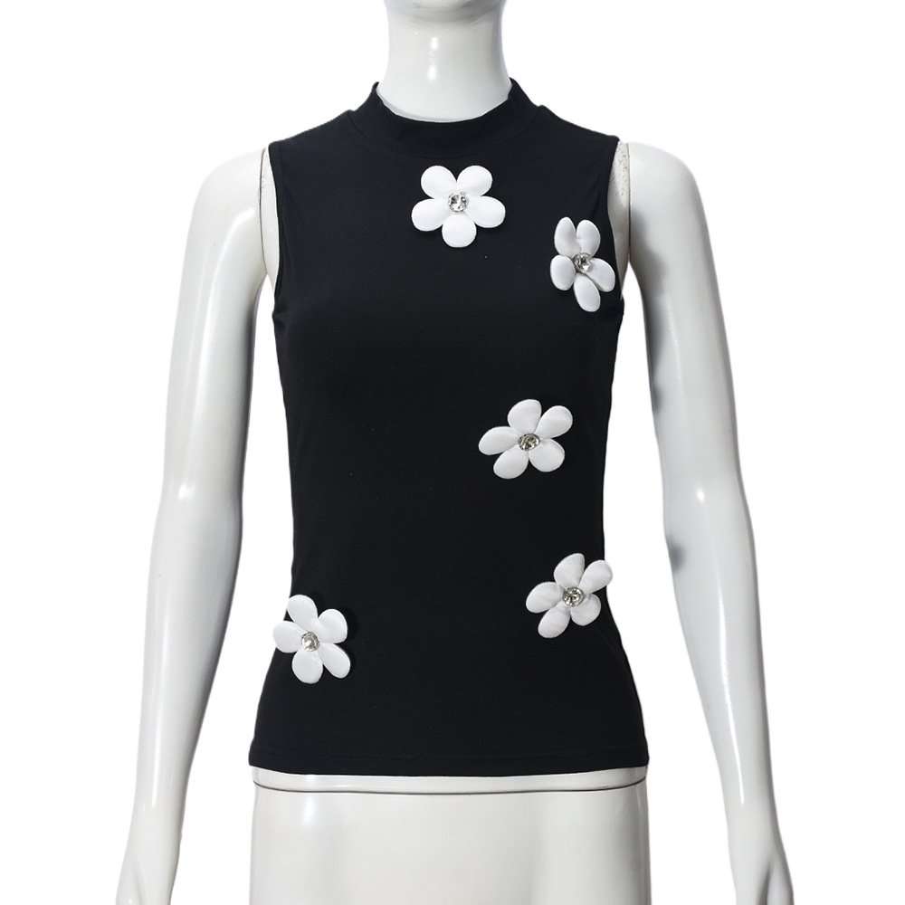 3D Floral Decor Round Neck Top image 2