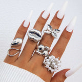 Luxurious Statement Ring Set - Free Size, Silver image