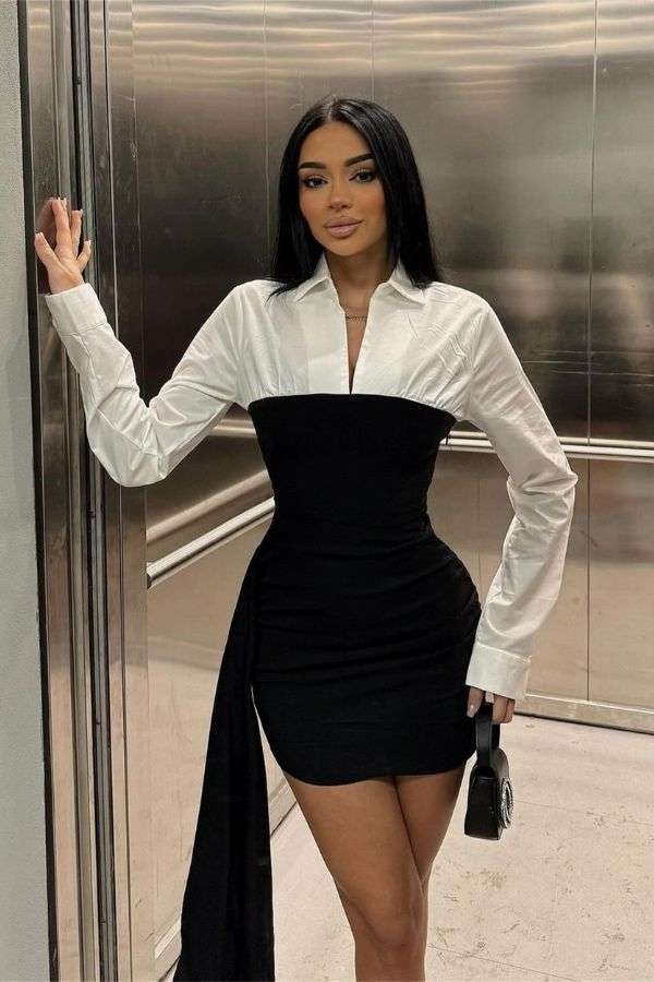 Color-Block Dress with Asymmetrical Detail image 1