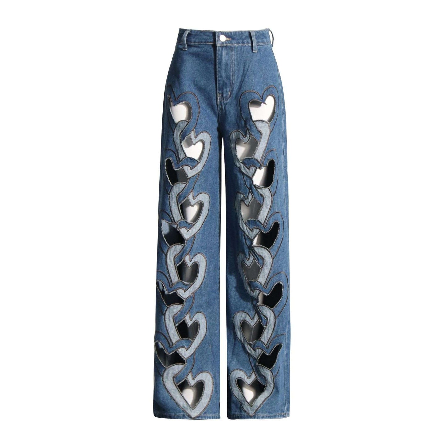 High Waist Heart Connectivity Hollow Out Denim image 1
