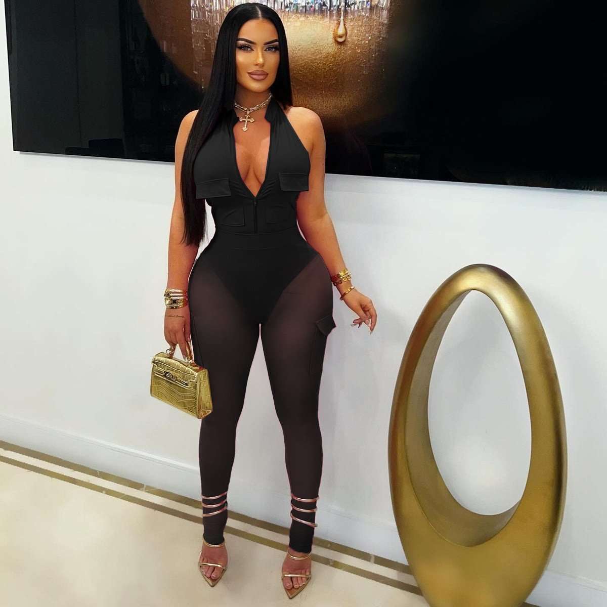 Utility Halter Catsuit - L, Black image