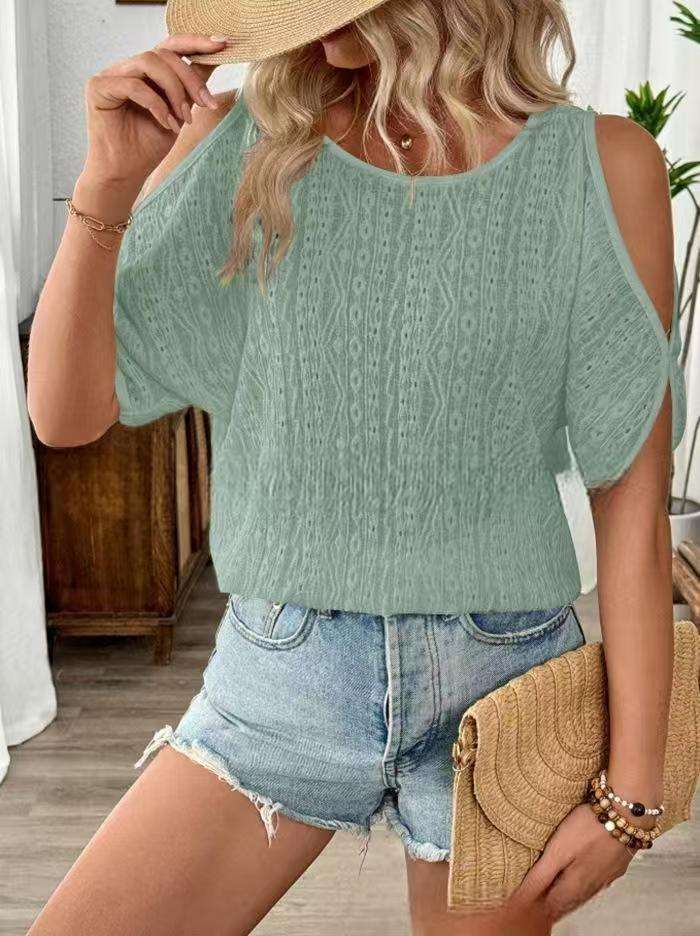 Cold Shoulder Lace Top - S, Green image