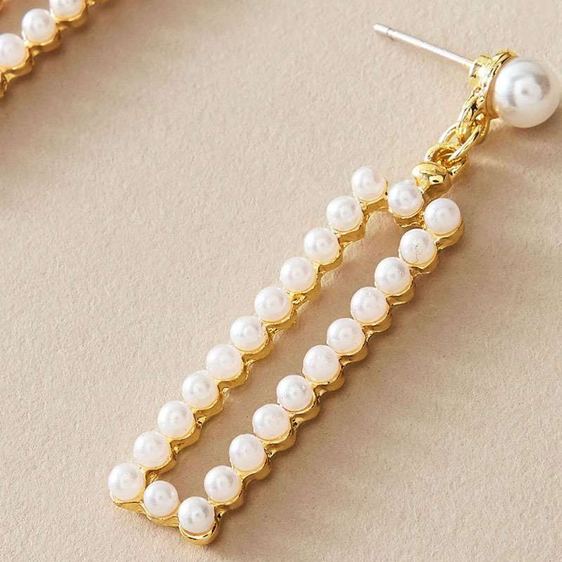 Pearl Rectangle Drop Earrings - Free Size, White image