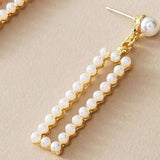 Pearl Rectangle Drop Earrings - Free Size, White image