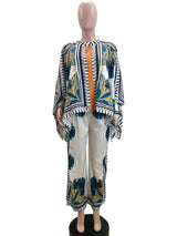 Asymmetrical Print Casual Shirt Top & Pants Set image 2