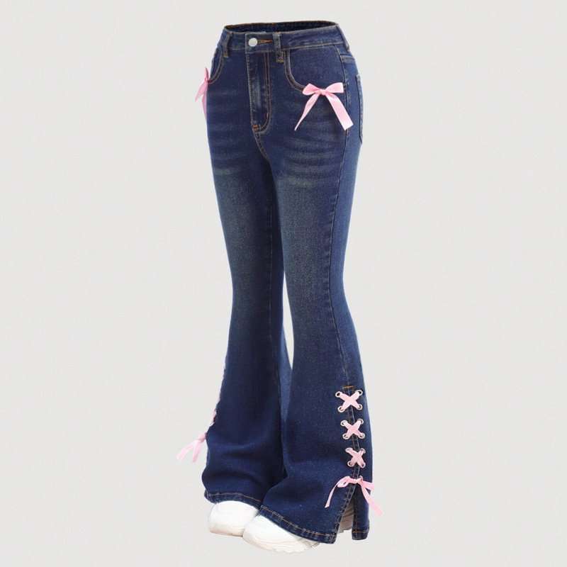 Flared Jeans with Bow & Lace-Up Detail image 1