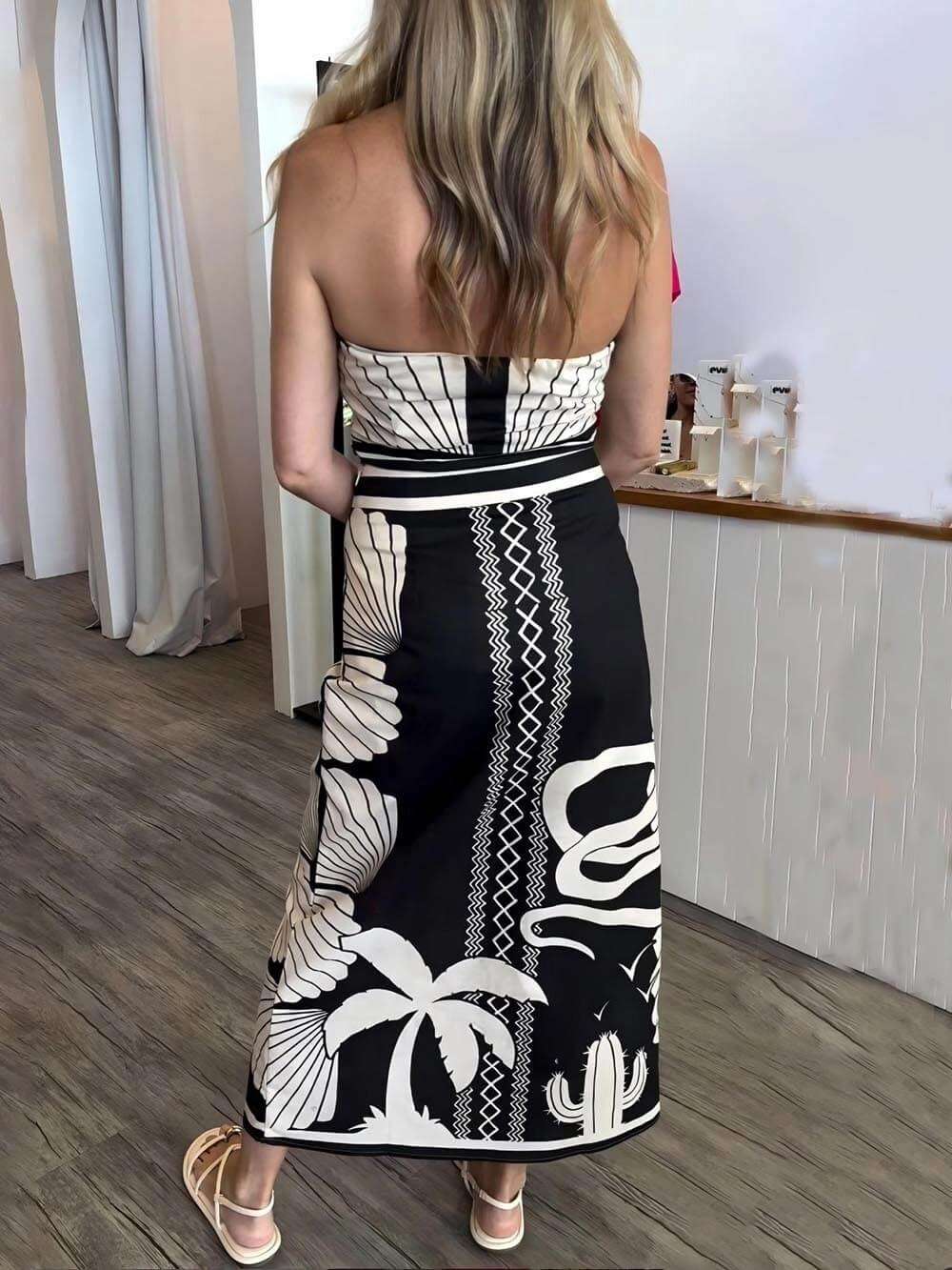 Butterfly Print Strapless Dress image 1