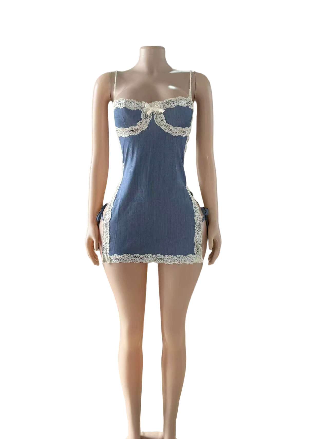 Denim Pattern & Lace Cami Dress image 3
