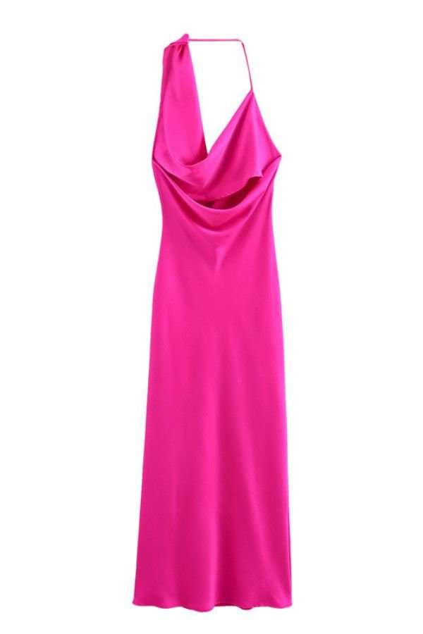 Elegant Hot Pink Asymmetrical Slip Dress - M, Rose image